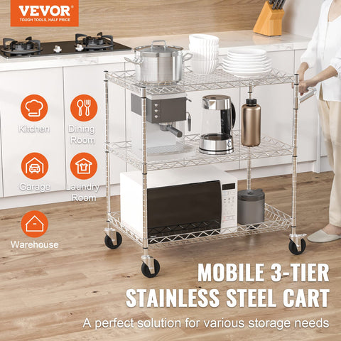 VEVOR cart with adjustable shelves at 1-inch intervals, customization for tall appliances.