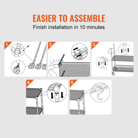 VEVOR open-wire shelves provide visibility and airflow for quick item checks.