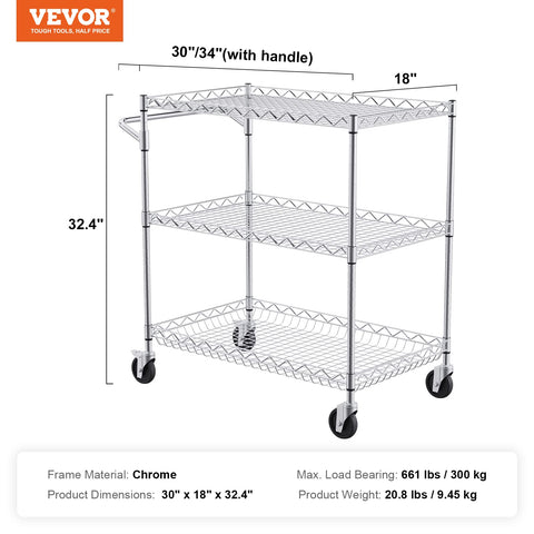 VEVOR raised shelf edges prevent items from slipping during transport.