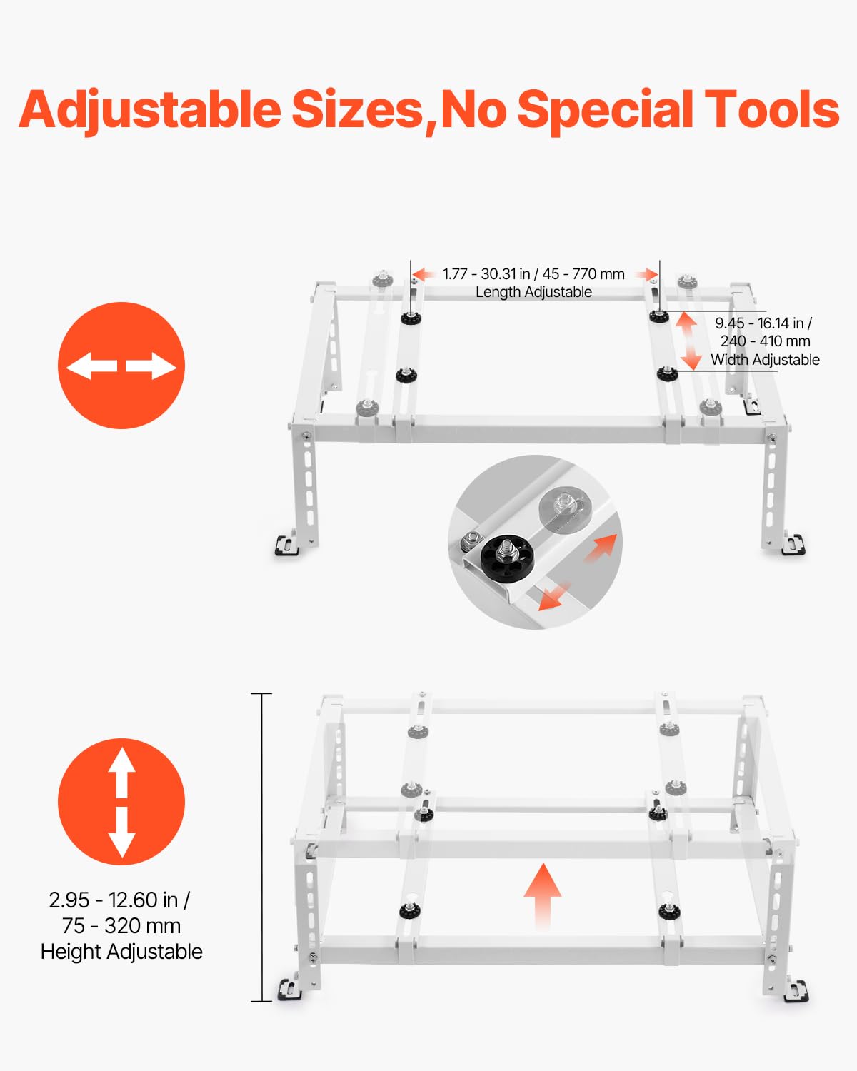 Adjustable height helps level installation on uneven ground.