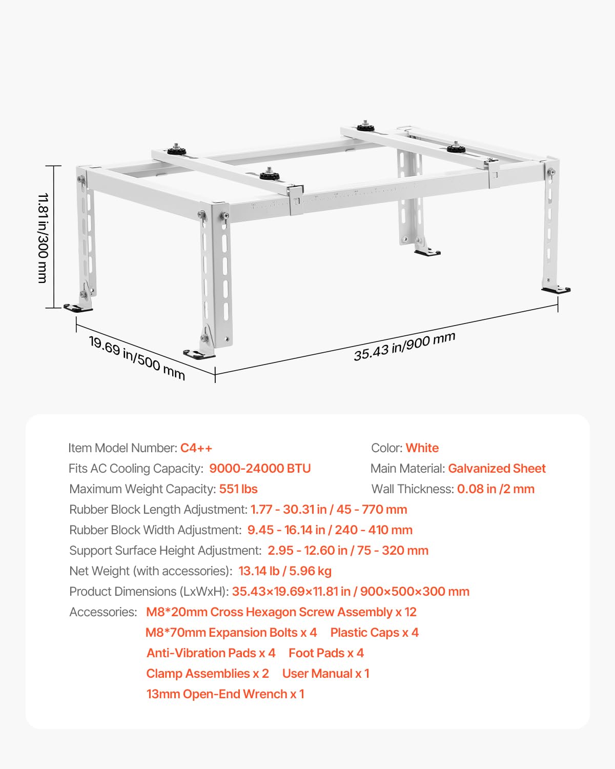 Heavy-duty load capacity up to 551 lbs for robust units.