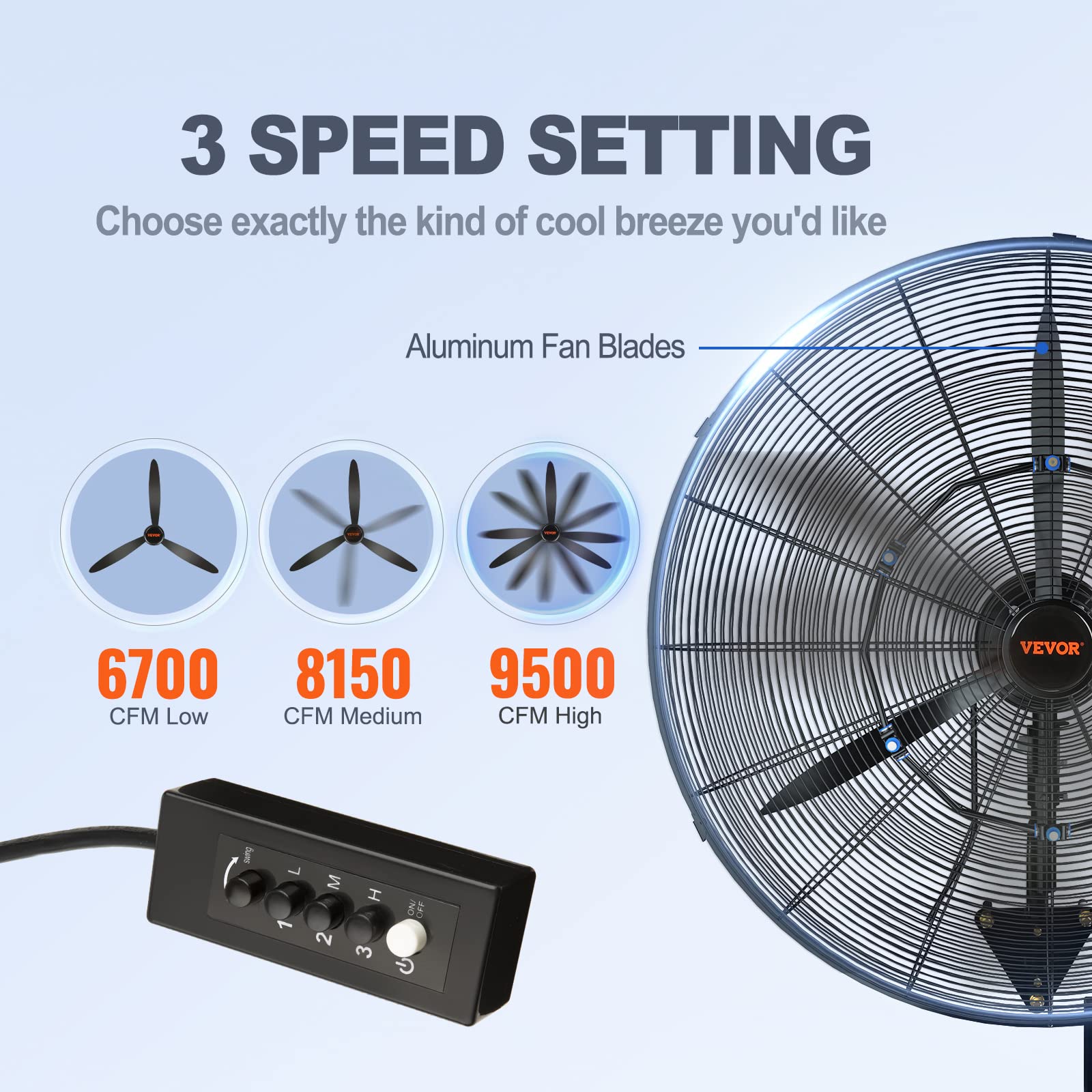 VEVOR misting fan vertical tilt focuses airflow where needed.