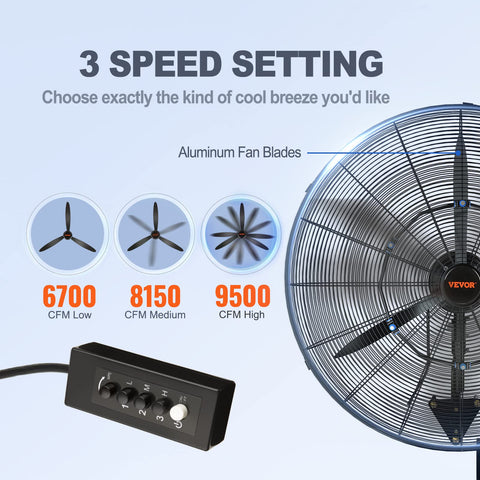 VEVOR misting fan vertical tilt focuses airflow where needed.