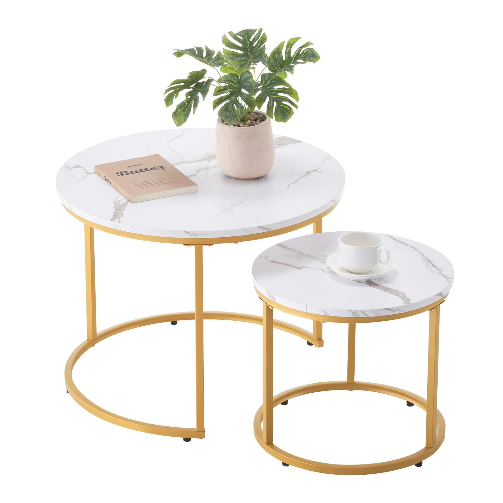 VEVOR nesting coffee table large white gold top in living room setup