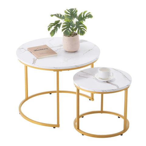 VEVOR nesting coffee table large white gold top in living room setup