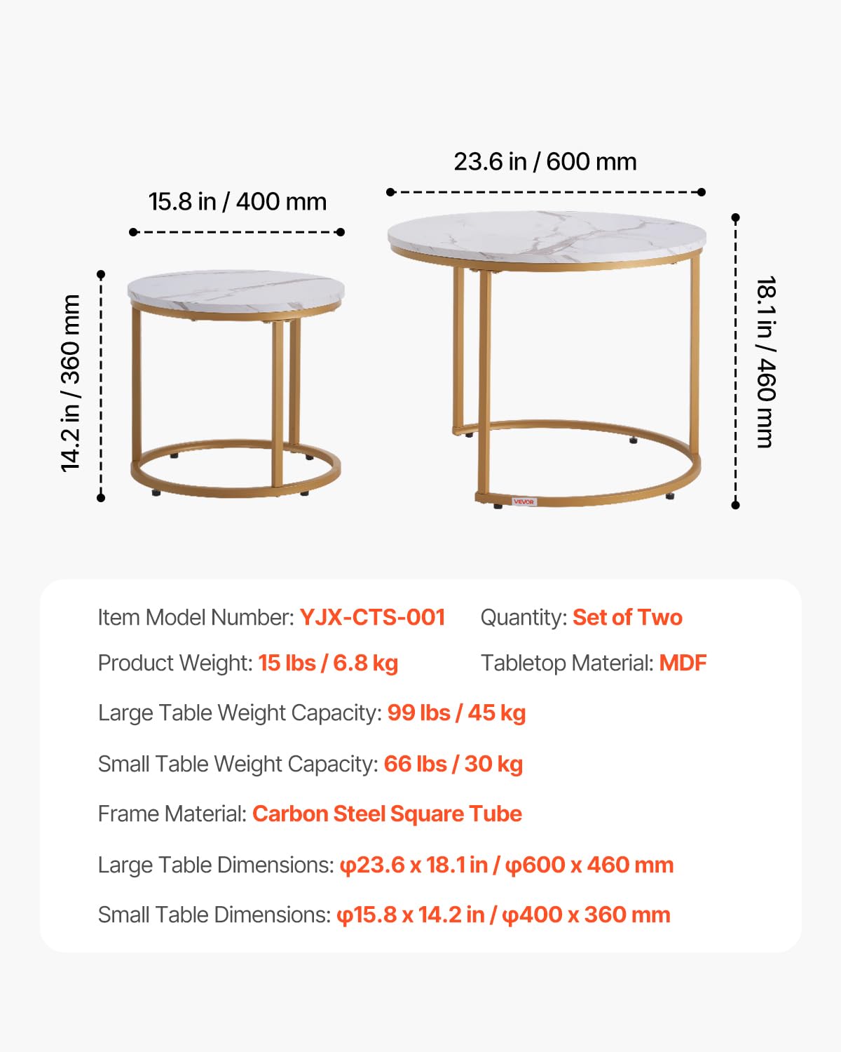 VEVOR nesting coffee table arranged in living room layout