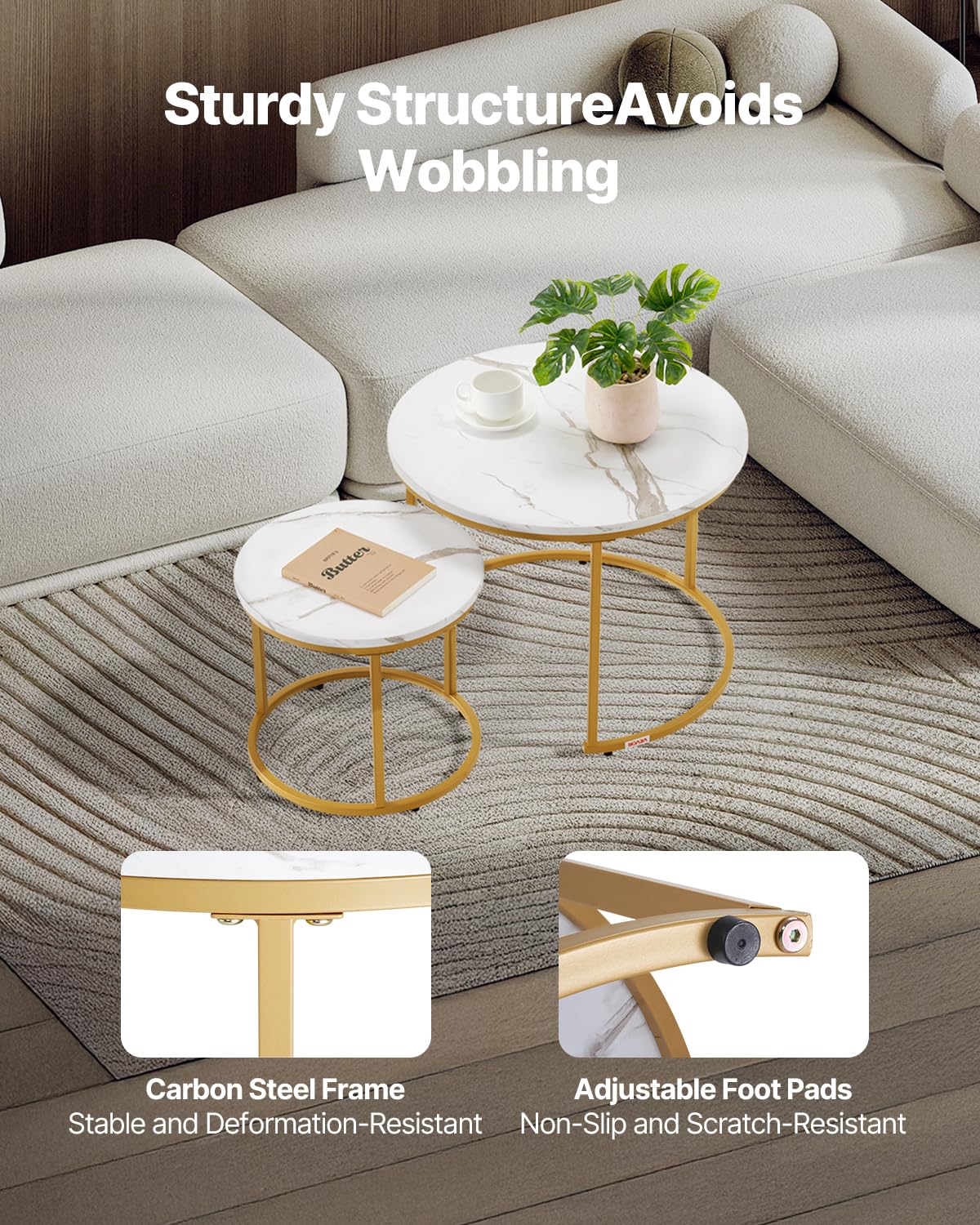 VEVOR nesting coffee tables nested for space-saving arrangement