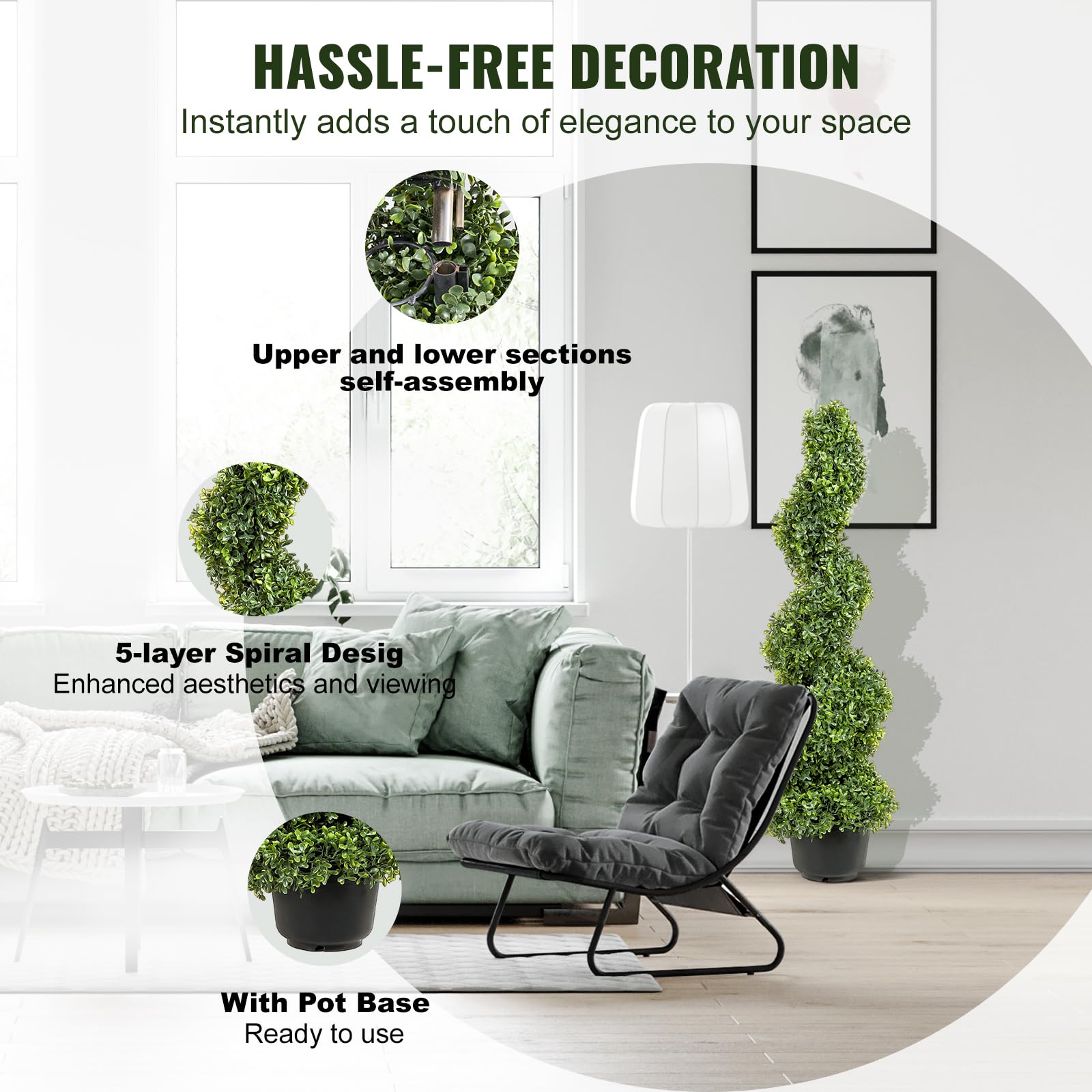 VEVOR outdoor-ready topiary withstands year-round scenery without watering or trimming.