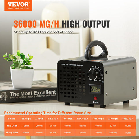 VEVOR ozone generator digital display shows settings at a glance.