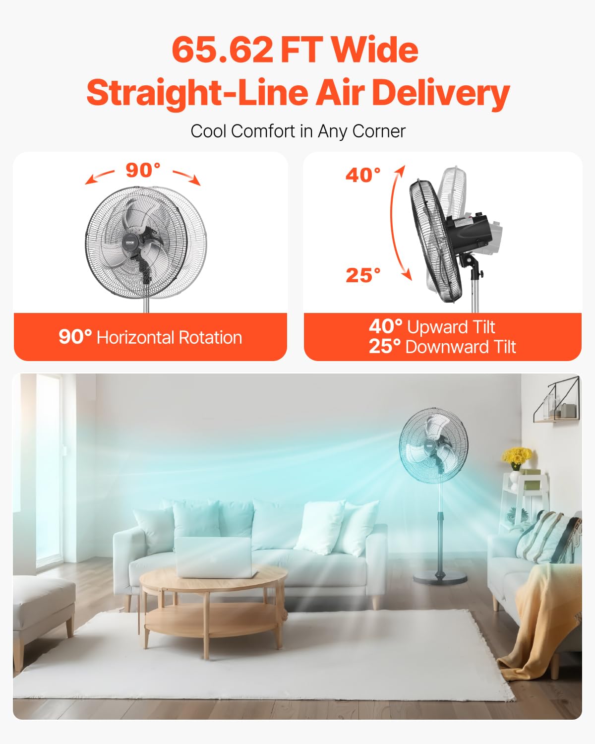 VEVOR pedestal fan height adjustment range 43 to 53 inches for flexible use