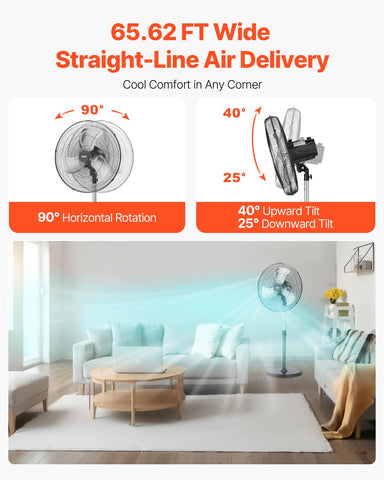 VEVOR pedestal fan height adjustment range 43 to 53 inches for flexible use