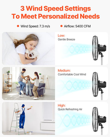 VEVOR pedestal fan 90-degree oscillation for broad room coverage
