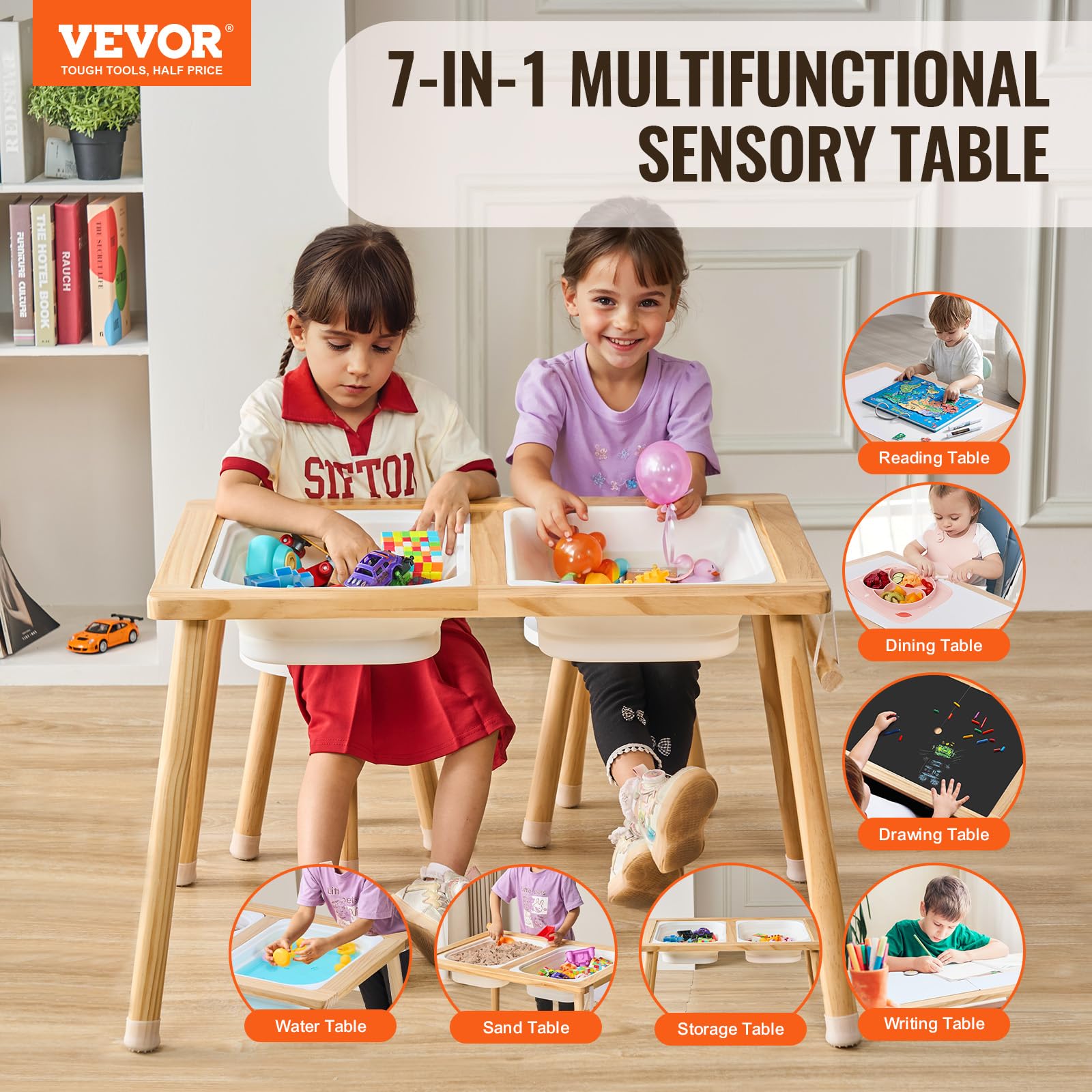 VEVOR Sensory Table with children seated, suitable for snacks and drawing.