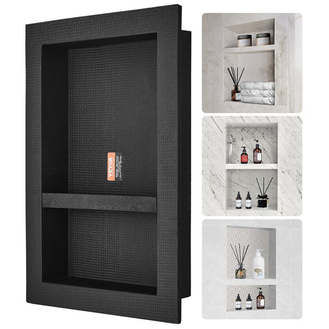 VEVOR shower niche front view with double shelves for organization.