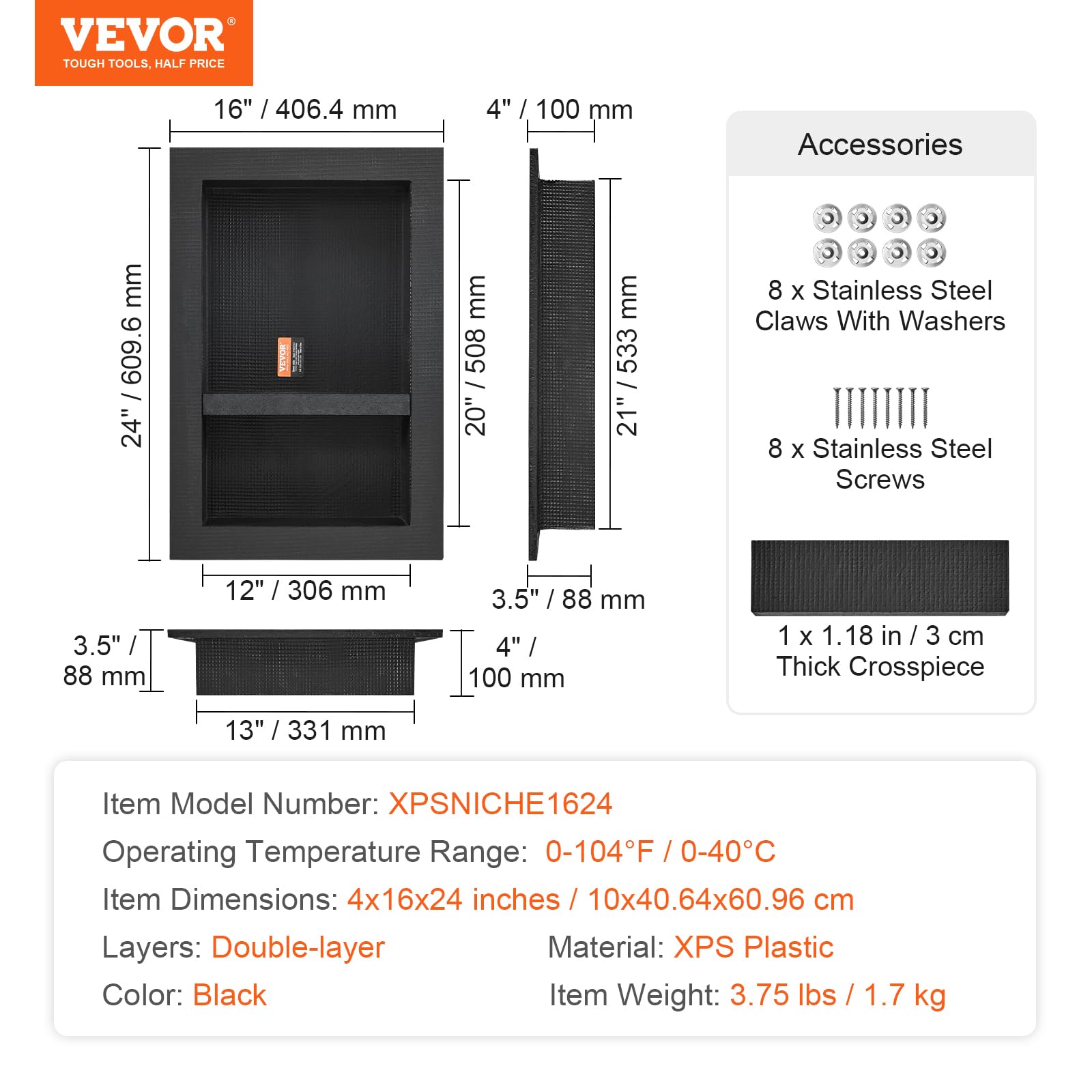 VEVOR installation scenario demonstrates flush installation with tiled walls.