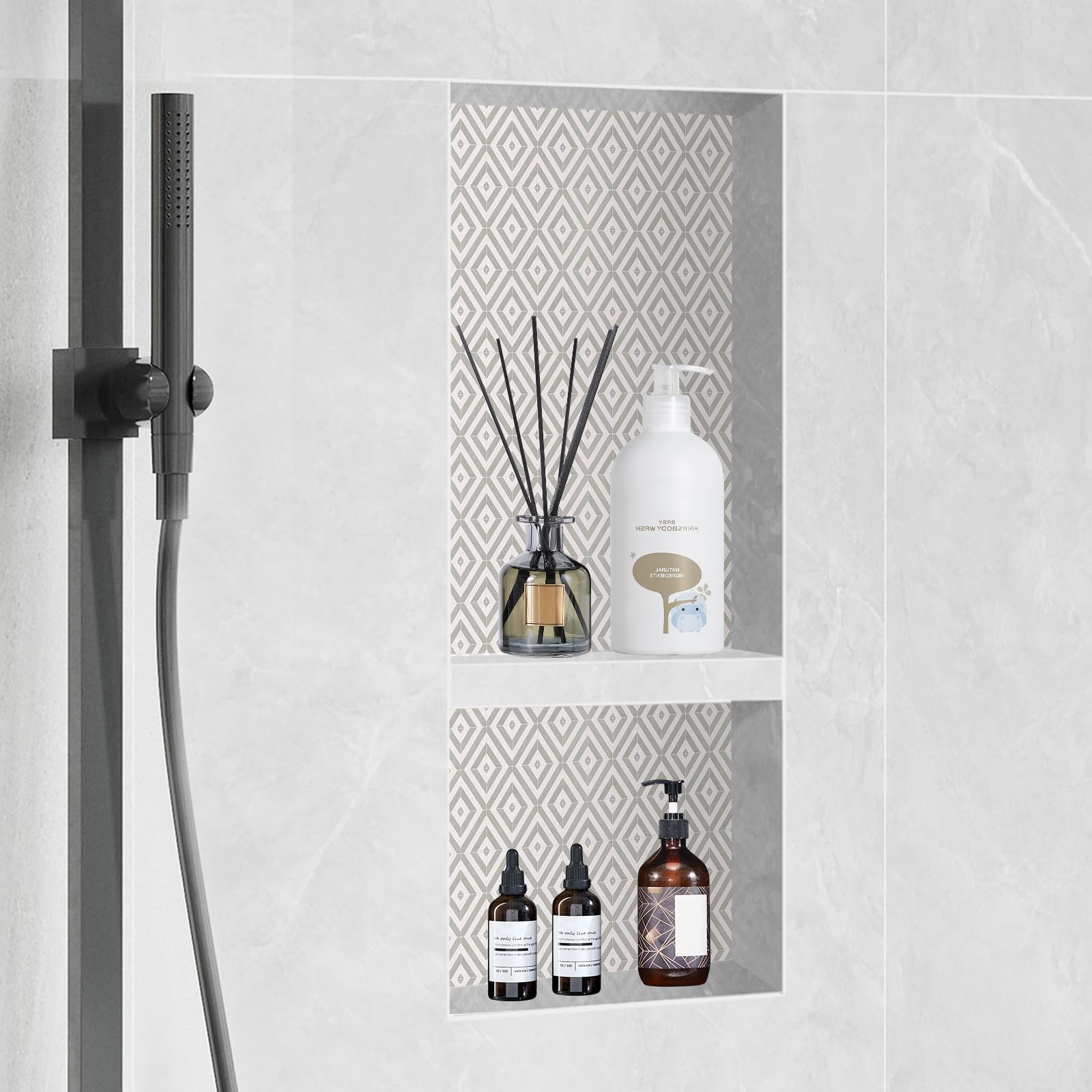 VEVOR shower niche corner tiling shows practical storage in compact space.