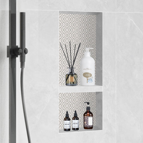 VEVOR shower niche corner tiling shows practical storage in compact space.