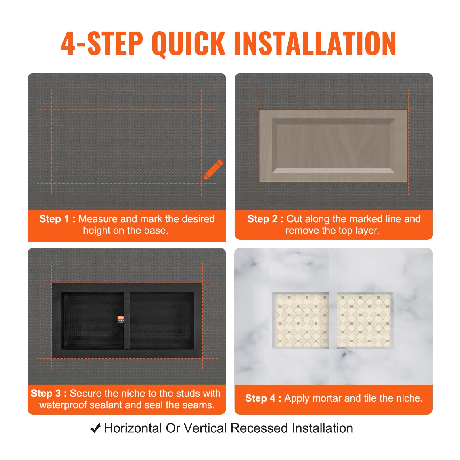 VEVOR tile-ready surface ready for tile integration with durable finish.