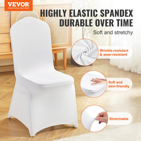VEVOR stretch spandex covers fit most chairs securely, enhancing hygiene and presentation.
