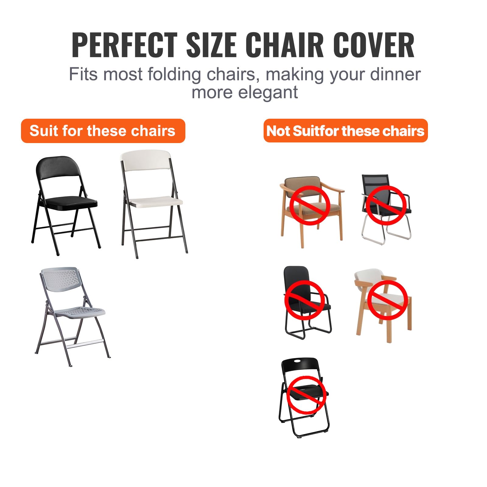 VEVOR stretch spandex chair cover fitted to folding chair demonstrates quick setup.