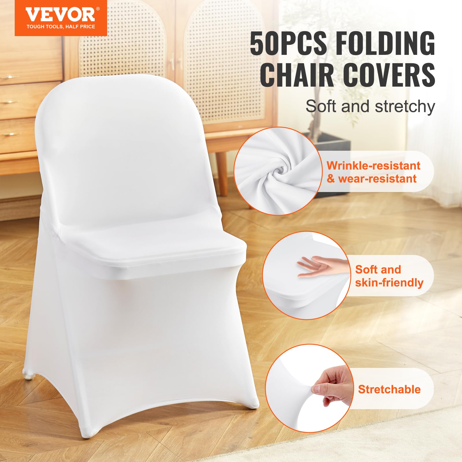VEVOR stretch spandex chair cover universal fit for dining and banquet chairs.