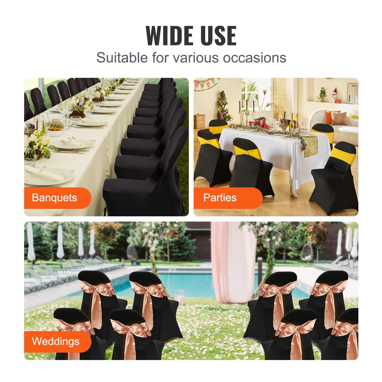 VEVOR stretch spandex folding chair cover easy-care instructions for cleaning.