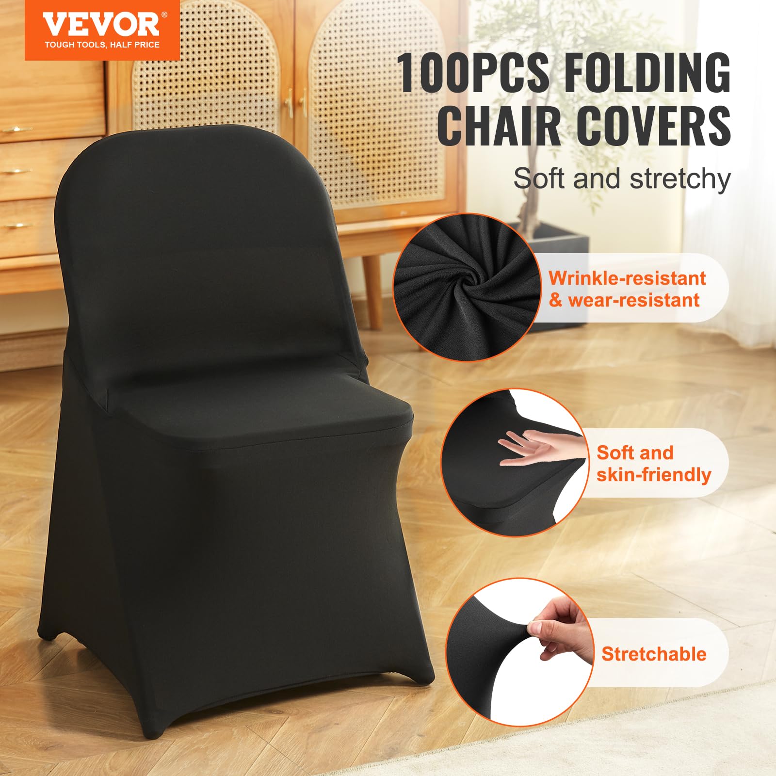 VEVOR stretch spandex folding chair cover elastic pockets closeup keeps legs steady.