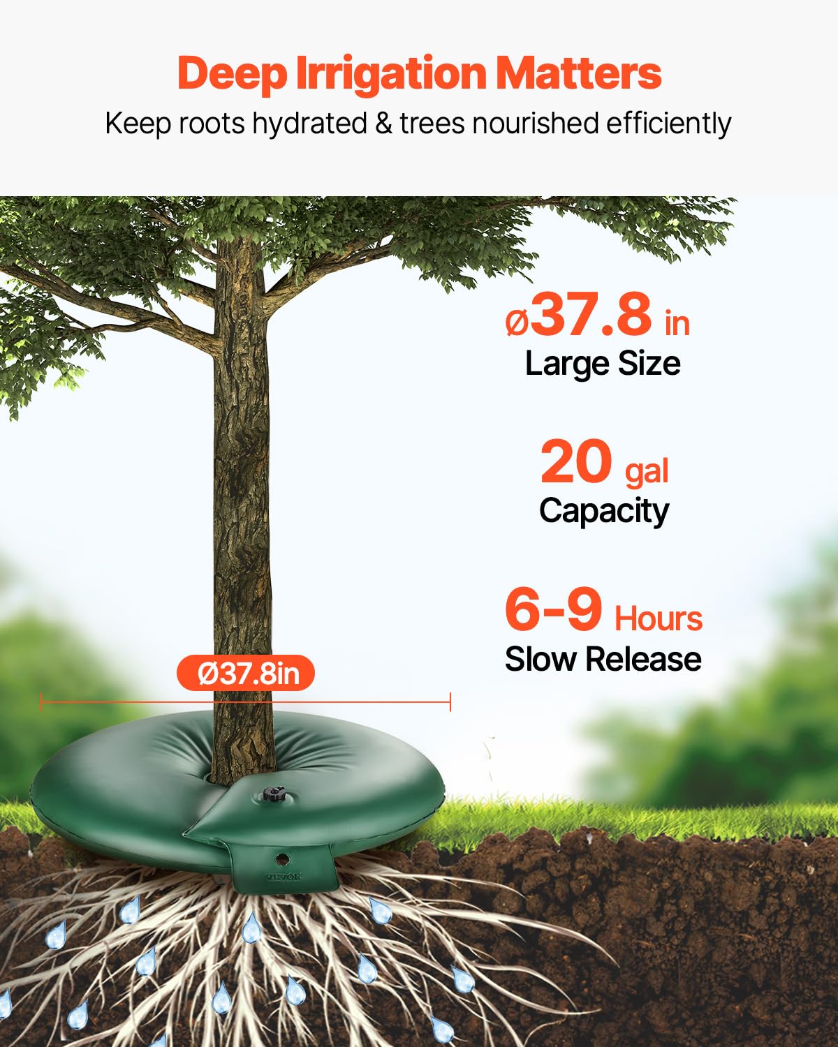 VEVOR slow-release drip system evenly waters tree roots