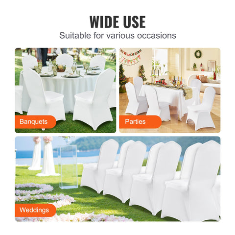 VEVOR white chair cover placed on a dining banquet setup