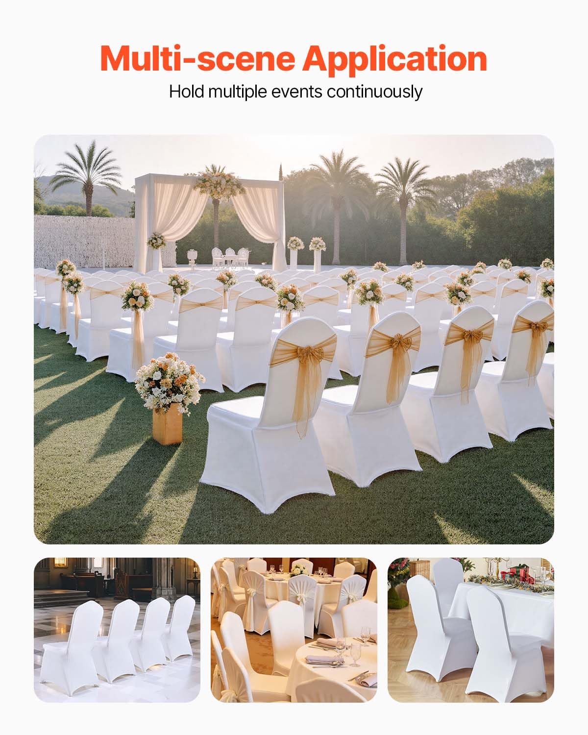 VEVOR white slipcover for weddings creates an elegant backdrop and quick styling