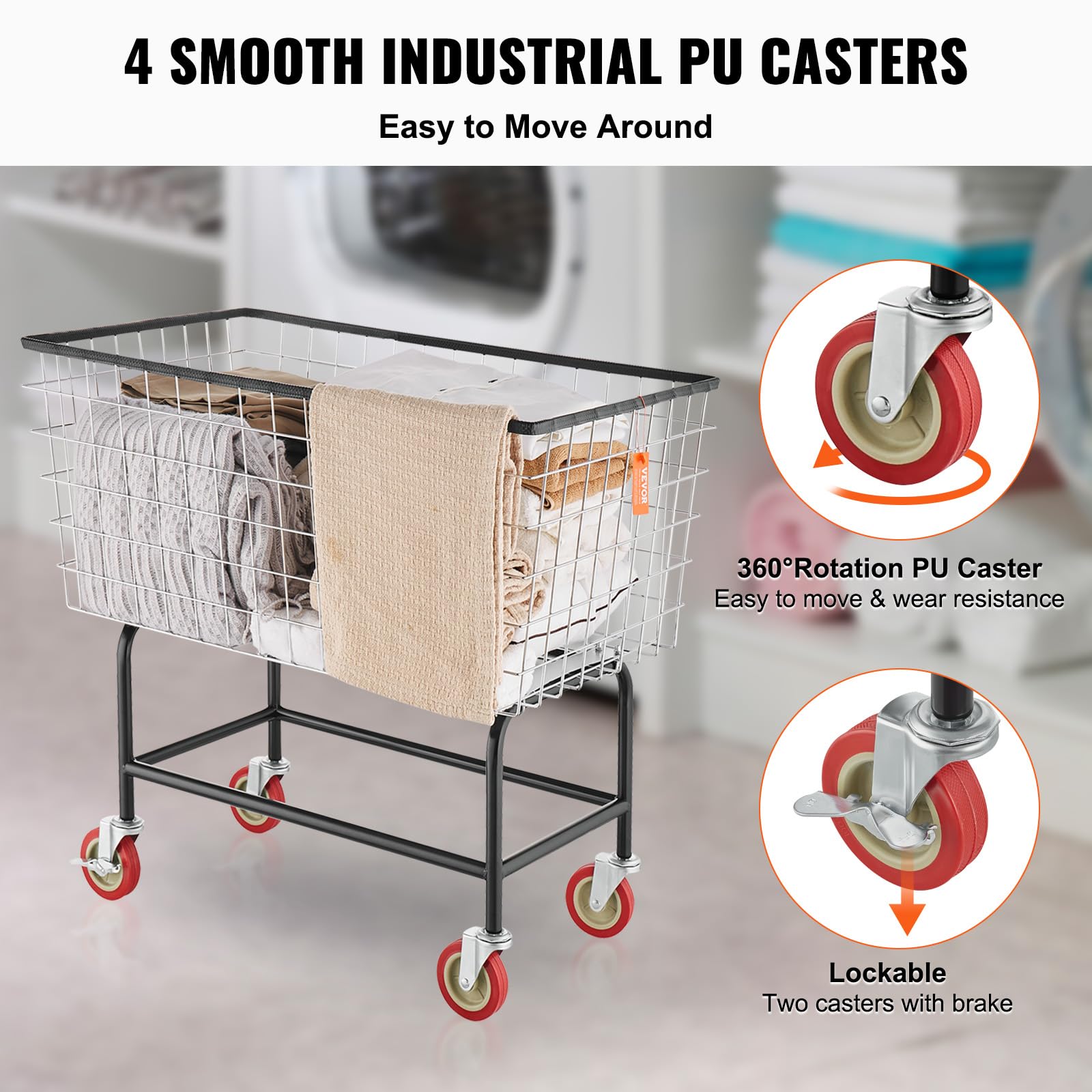 Lockable casters on the VEVOR cart stabilize when parked