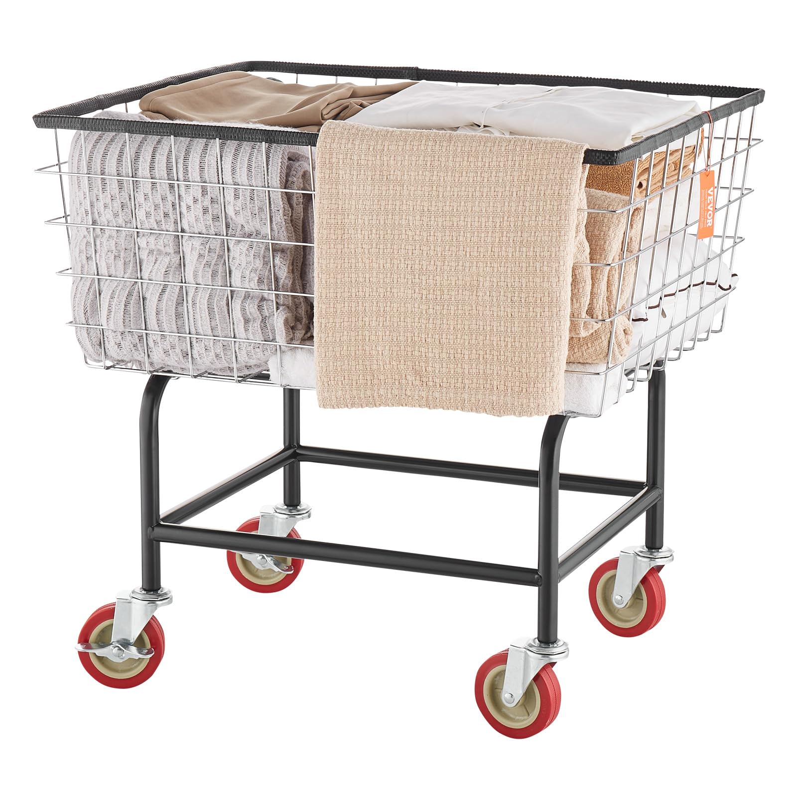 VEVOR wire laundry cart front view showing sturdy steel frame and capacity