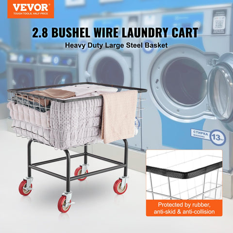 VEVOR wire laundry cart side view highlighting easy transport and storage