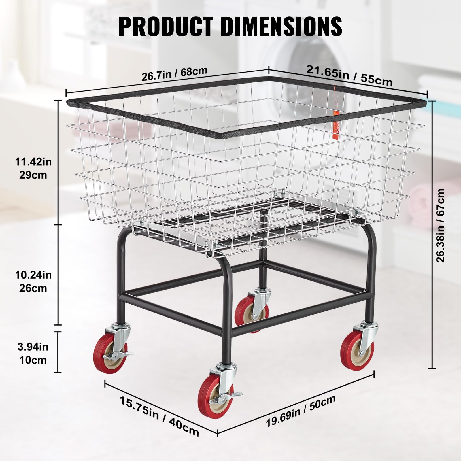 VEVOR wire laundry cart top view with open basket access