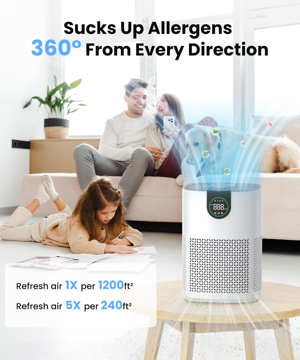 VEWIOR air purifier PM2.5 display shown for real-time air quality awareness