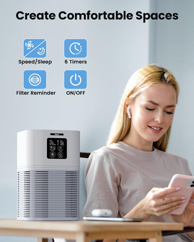 VEWIOR air purifier top view shows control panel and fragrance sponge access