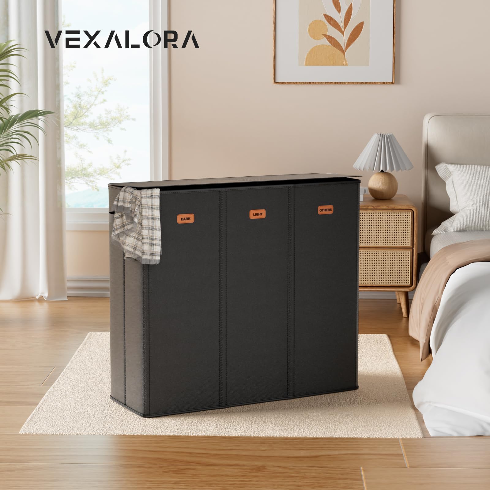 Black, large-capacity hamper ideal for families and dorms.