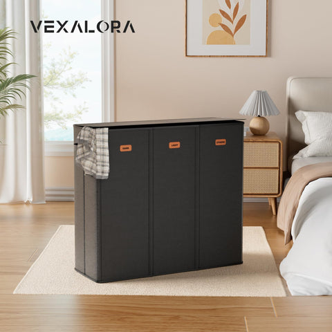 Black, large-capacity hamper ideal for families and dorms.