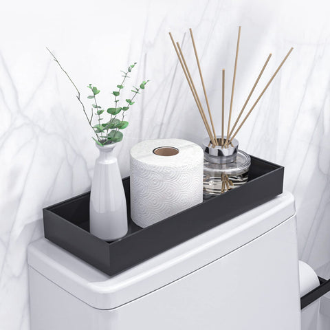 VeyFey toilet tank tray in black on a modern bathroom helps keep tissues within reach