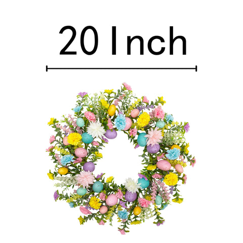 VGIA wreath close-up shows multicolor eggs and daisies for cheerful decor