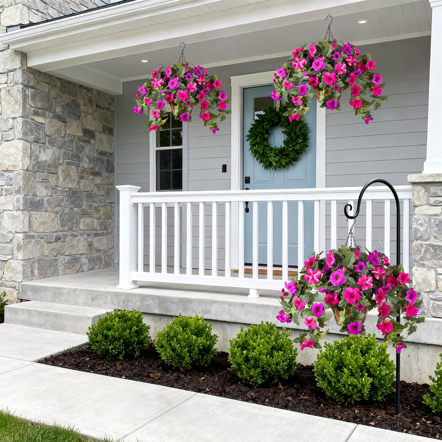 VGNQA artificial petunia basket on outdoor patio setup for porch appeal