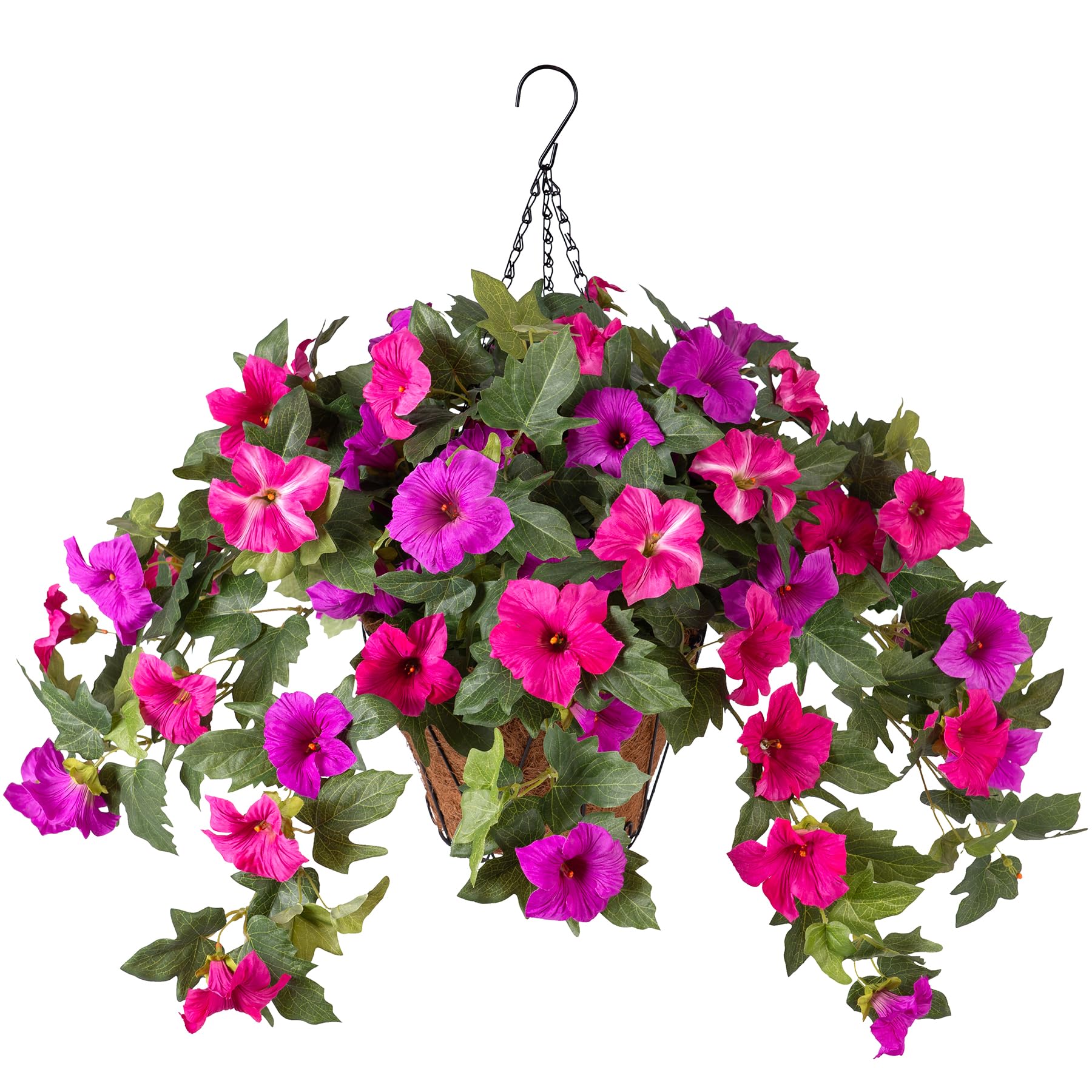 VGNQA artificial petunia basket with purple blooms for outdoor decor
