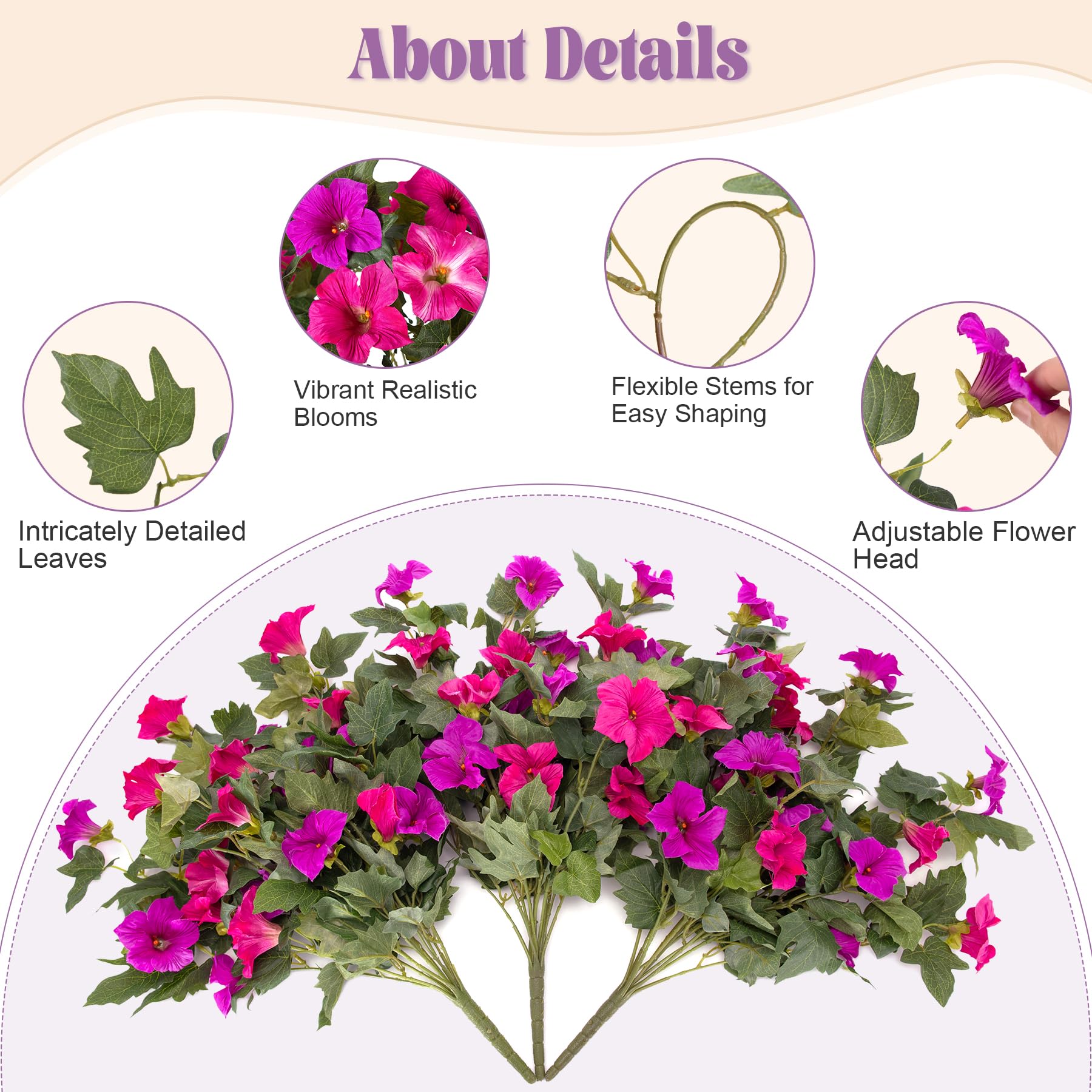 VGNQA artificial petunia bundle close-up showing lifelike petals for display