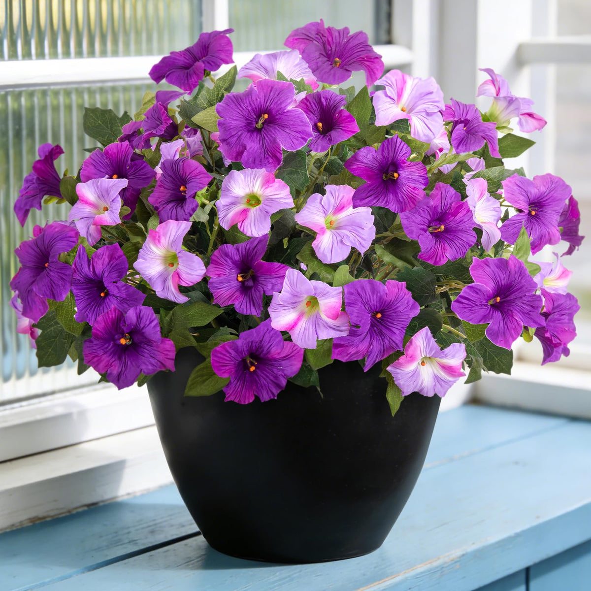 VGNQA artificial petunia flowers for outdoor use brighten porches with durable UV-resistant petals