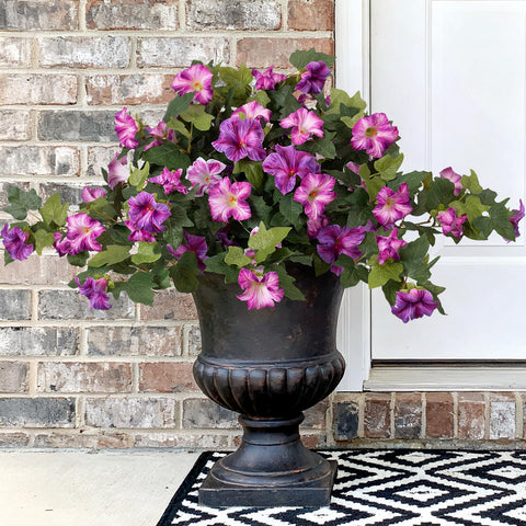 VGNQA artificial petunia flowers outdoor branch close-up showcases lifelike petals for balcony decor.