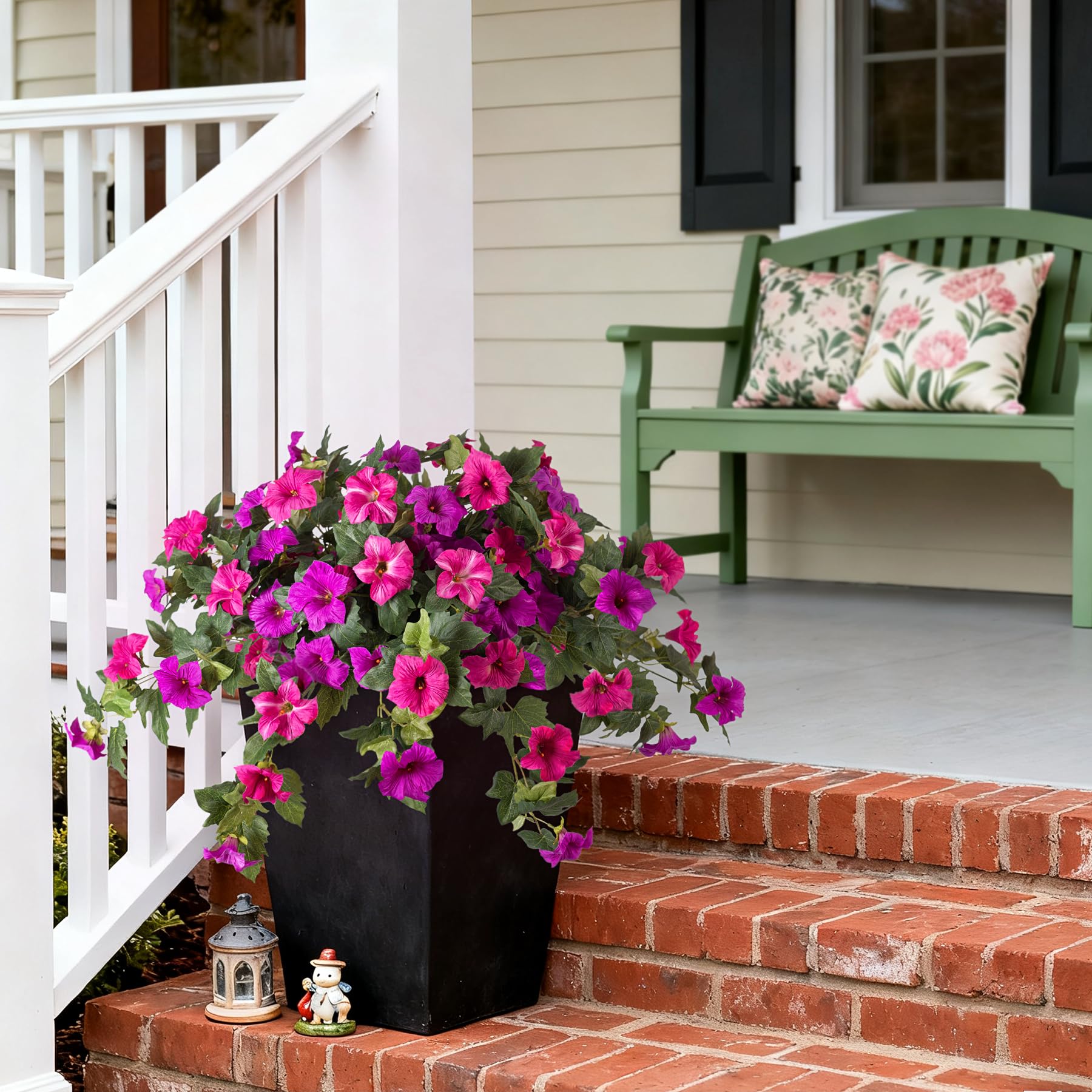 VGNQA faux petunia stems twenty-five point five inches tall with full green foliage.