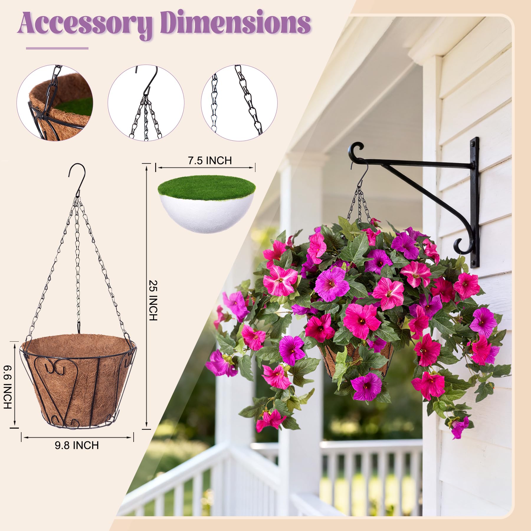 VGNQA vibrant purple petunia colors in faux blooms that endure outdoors