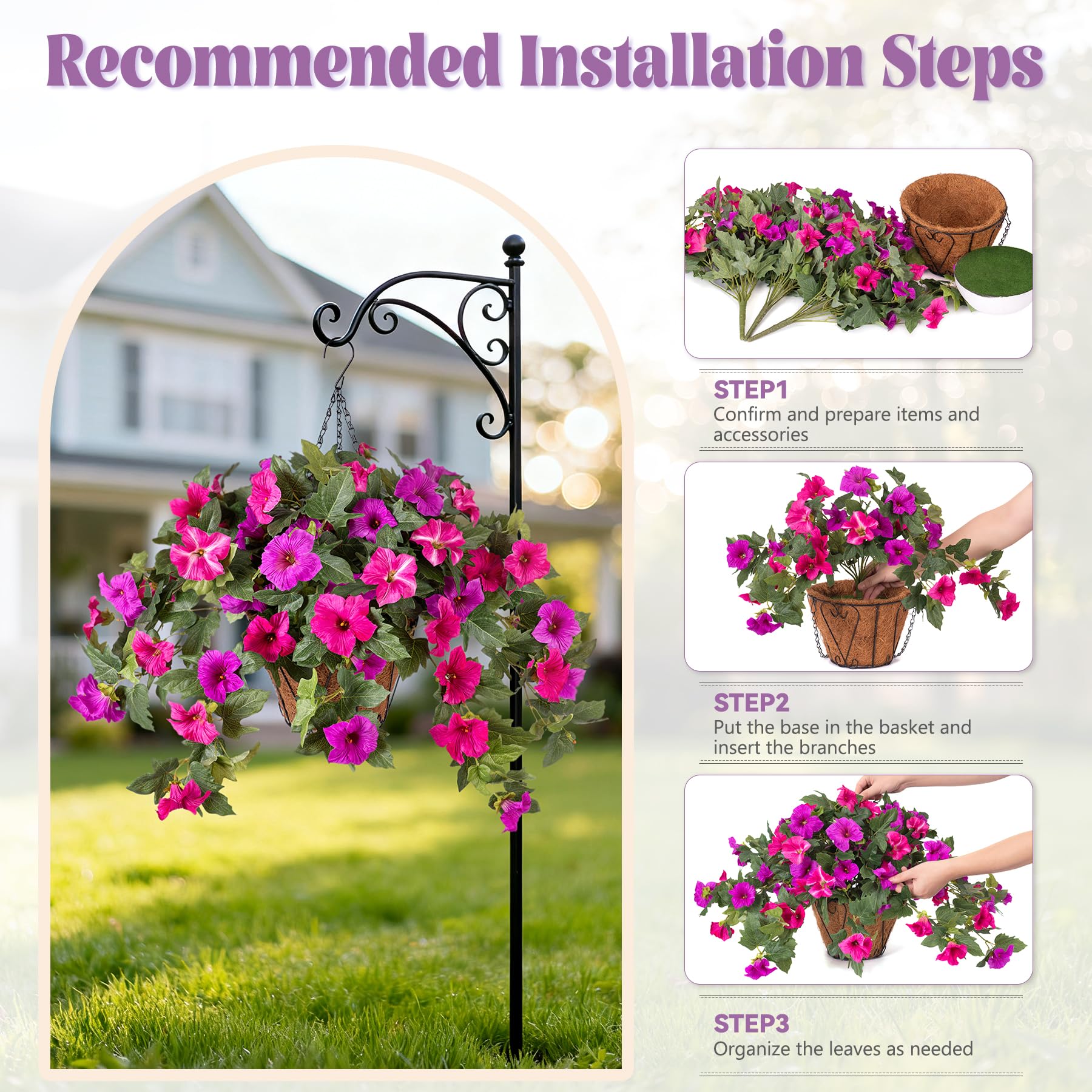 VGNQA year-round decor with UV-resistant faux petunia blooms