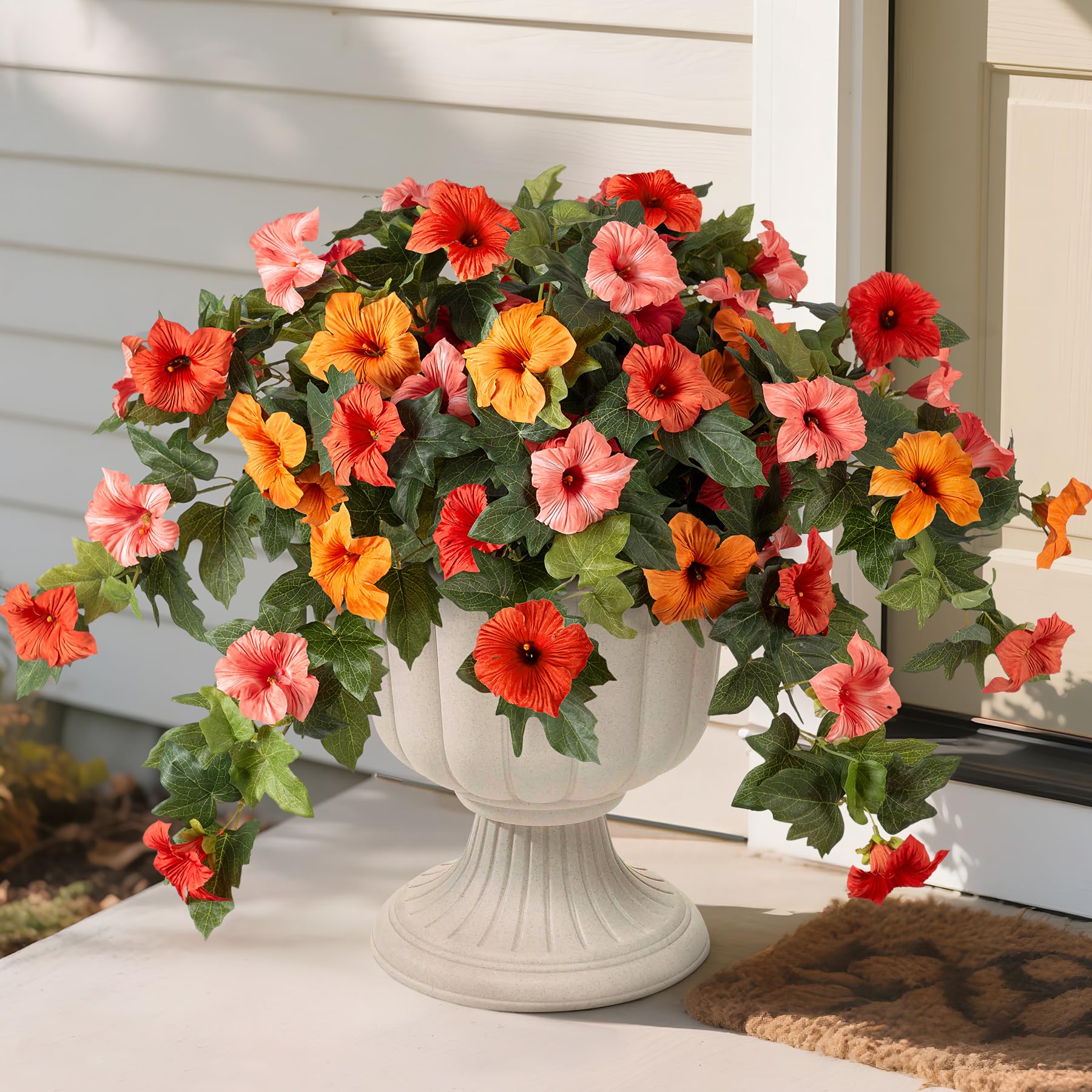 VGNQA artificial petunias outdoor 2-pack add year-round color to gardens.