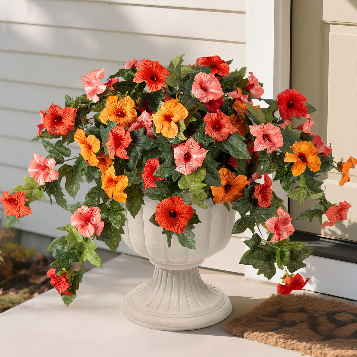 VGNQA artificial petunias outdoor 2-pack add year-round color to gardens.